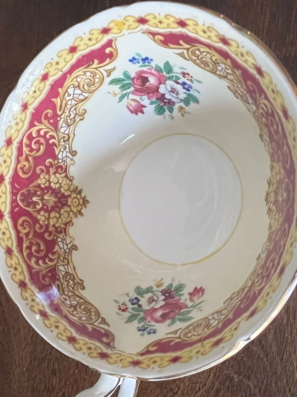 Aynsley England Teacup Ornate Filigree Floral Red Yellow Victorian Style *chip*